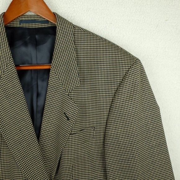 Hugo Boss Mens Blazer Jacket 44L Tall Black Yellow Loro Piana Super 100s Check - Picture 2 of 15